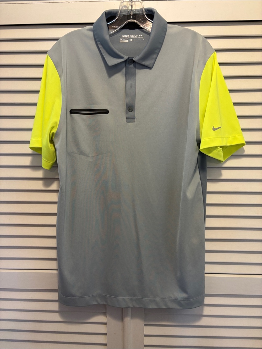 Nike Light Gray Polo with Neon Yellow Sleeves